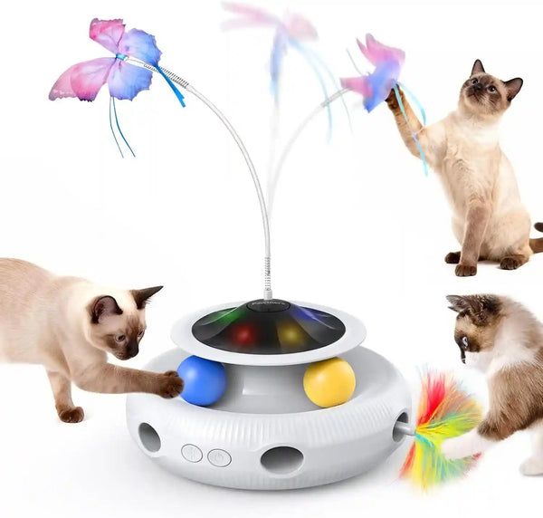 Pawtners Interactive Cat Toy, 4 in 1 Automatic Interactive Kitten Toys for Indoor Cats Rechargeable with Fluttering Butterfly, Track Balls and Ambush Feather1