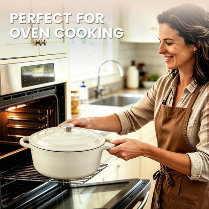 5 Qt Enameled Cast Iron Dutch Oven with Lid, Cream | for Sourdough Bread Baking, Oven Safe to 500°F, Works on All Stovetops, Serves 4-69