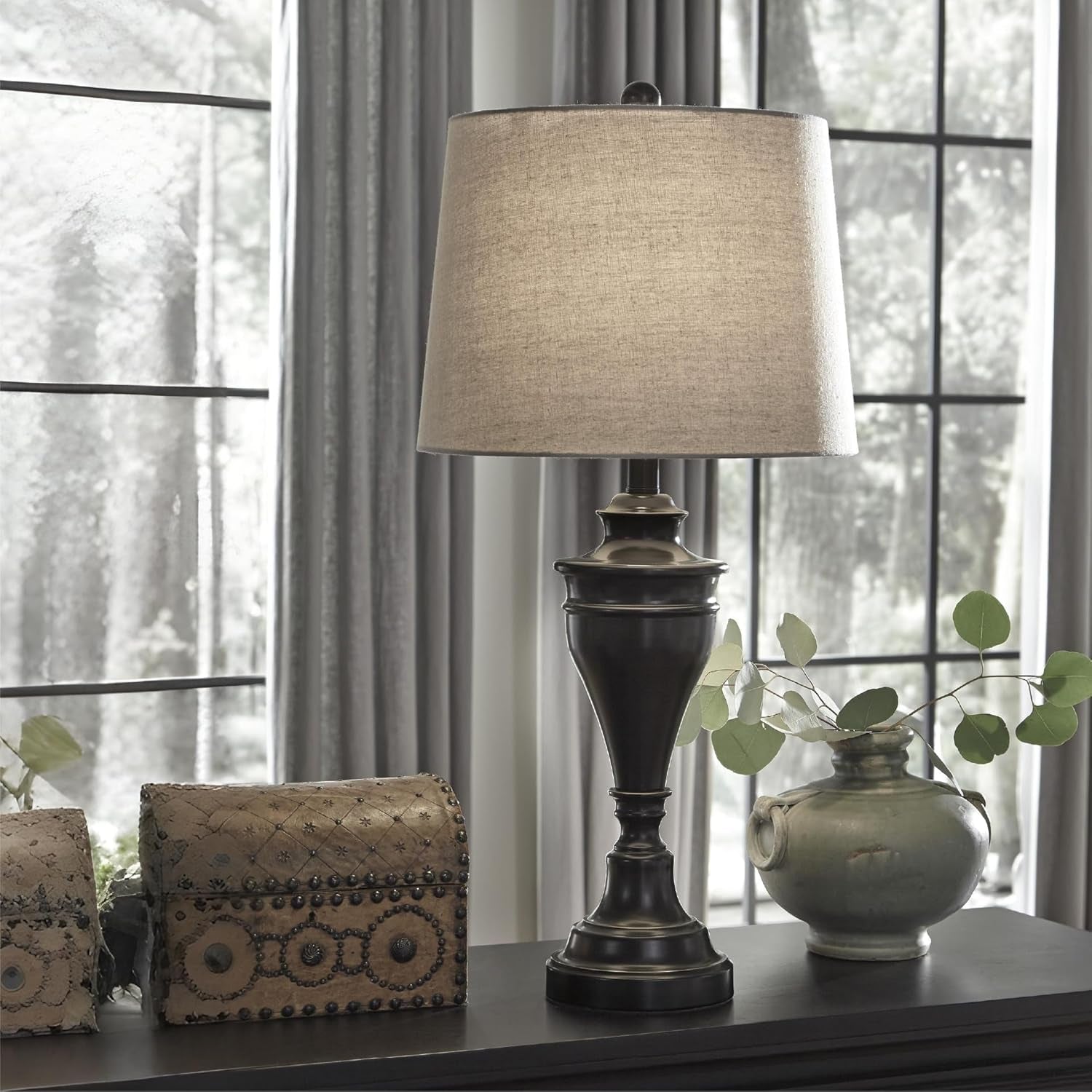 signature-design-by-ashley-table-lamp-set-of-2-dark-bronze-fabric-hardback-shade-28-5-inches-tall-traditional-double-pillar-base-3-way-switch-living-room-use-darlita-series