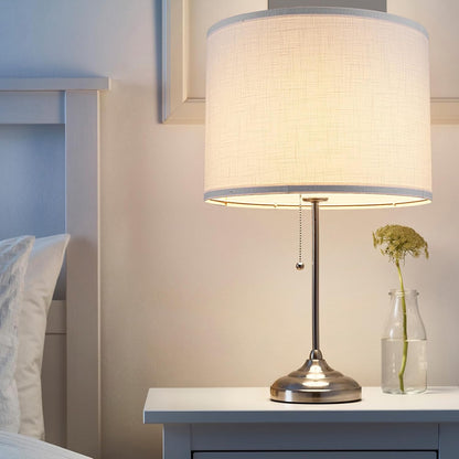 Drum Lamp Shades Set of 2, White Line Lamp Shades for Table Lamps Floor Lamp, 13" Top X 13" Bottom X 10" High Large Fabric Lamp Shades, Easy Assembly Replacement Lampshades7