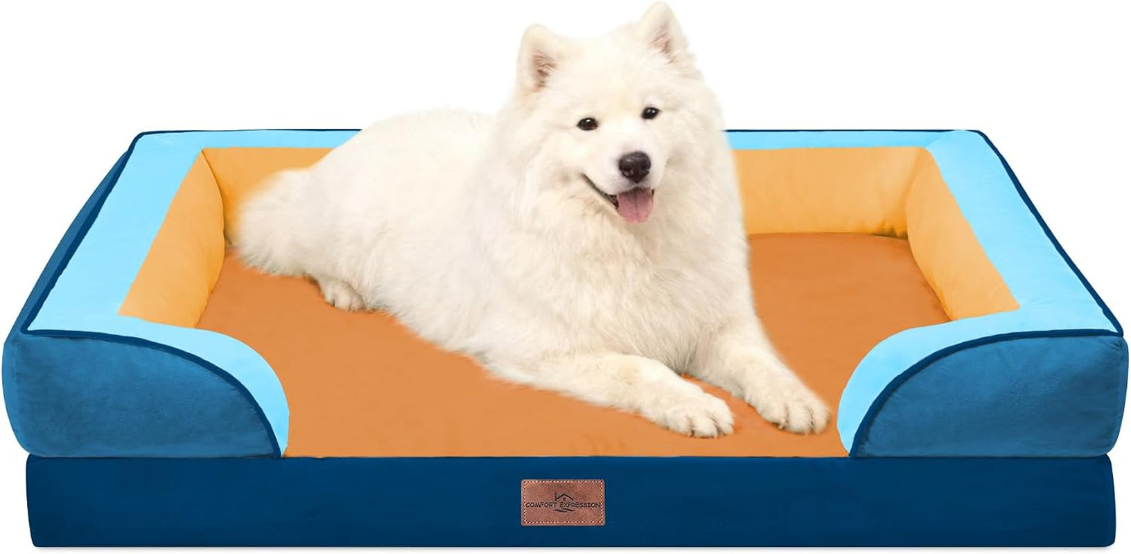 comfort-expression-orthopedic-dog-bed-for-extra-large-dogs-with-bolster-waterproof-dog-couch-bed-with-washable-cover-non-slip-bottom-supportive-egg-crate-foam-xl-pet-bed-42x30-inch
