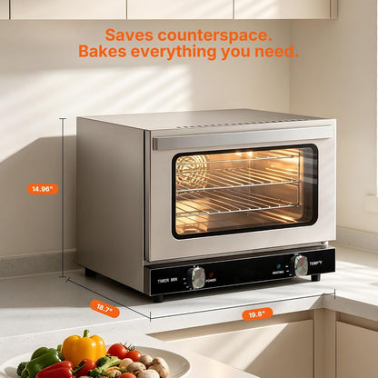 Hakka 24QT/21L Commercial Convection Oven, 1440W Stainless Steel 3-Tier | Conventional Electric Countertop Oven, Double Insulated Cabinet Toaster for Baking, 120-Minute Timer, 150°F-500°F, Wire Racks9