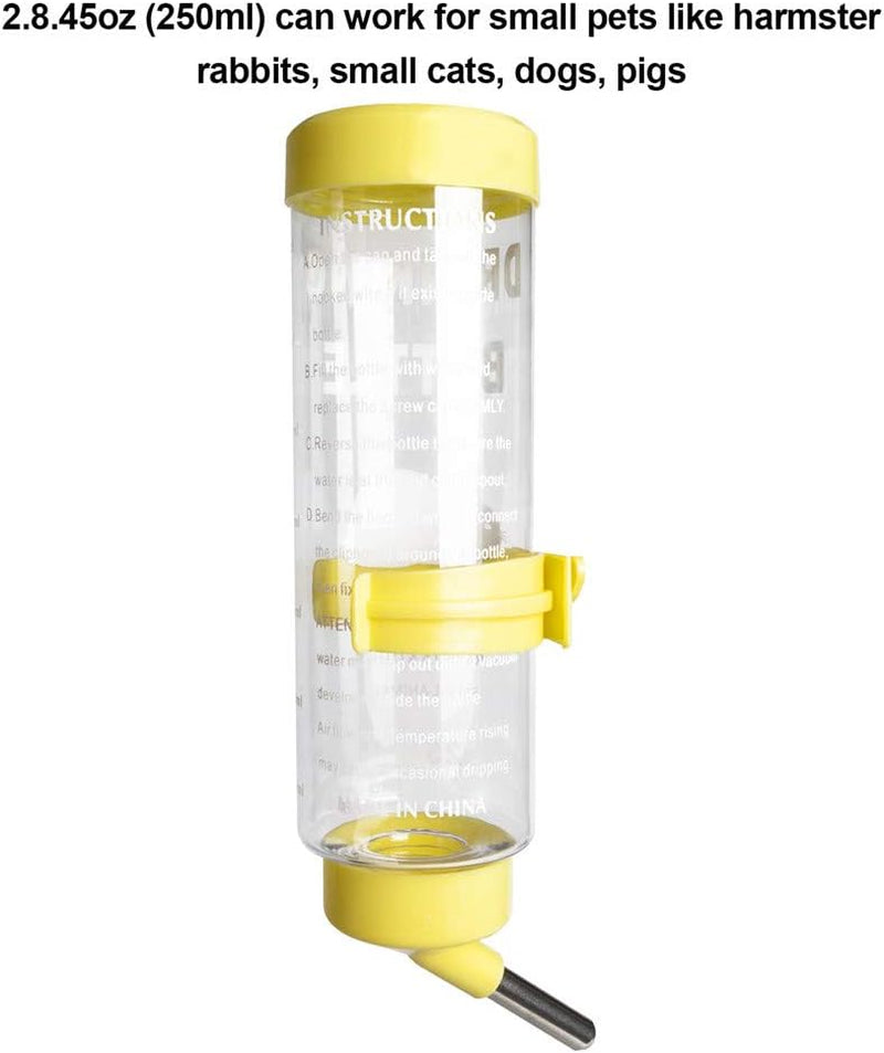 2pcs-8-45-oz-no-drip-small-animal-water-bottle-cage-water-bottles-for-small-pet-bunny-ferret-hamster-guinea-pig-rabbit-plastic-for-small-pet-guinea-pig-hamster-bunny-ferret-rabbit-hanging-wire-buckle-included-easy-to-install-yellow-blue