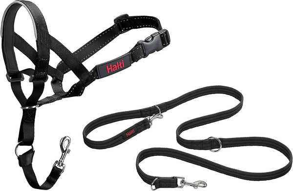 Halti Headcollar (Size 4, Black) & Halti Training Leash (Size Large, Black) | Bundle | Stop Your Dog Pulling on the Leash | Adjustable, Lightweight with Padded Nose Band | Suitable for Large Dogs1
