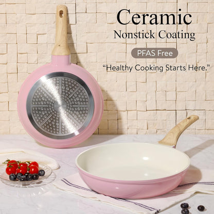 21Pcs Ceramic Cookware Set, Pots and Pans Set, Pink | Non-Toxic, Healthy Kitchen Set, All-Stovetop Compatible, Easy Clean, Even Heating, PFAS FREE3