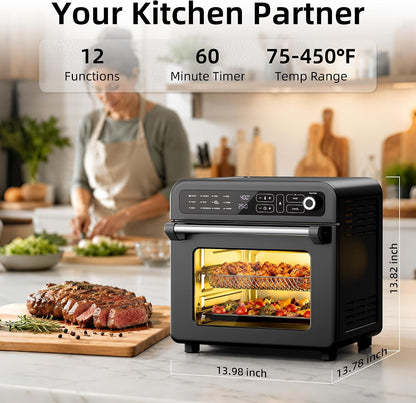 Air Fryer & Toaster Oven 19 QT, 12-In-1 Functions, Air Fry, Broil, Keep Warm, Bake, Defrost, Ouchscreen Controls, Nonstick & 75-450℉, Dishwasher-Safe Accessories, Black3