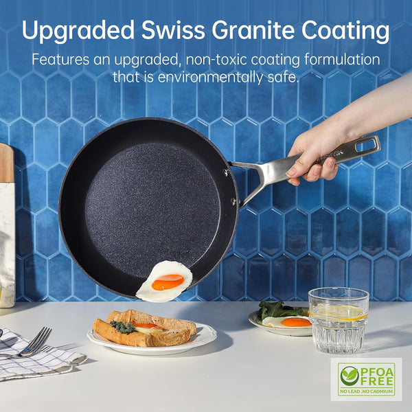 8 Inch Small Nonstick Frying Pan with Lid, Blue Egg Omelet Skillet | Non Toxic, Even Heating, Easy Clean, Dishwasher & Oven Safe, Suitable for Gas & Electric & Induction Stoves, Stainless Steel8