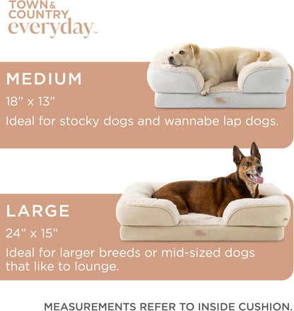 Town & Country Everyday Cuddletown Comfy Solid Bolster Sofa Pet Bed, Supportive & Calming Egg Crate Foam, Non-Slip Bottom, Machine Washable Cover, Grey, Medium 28"X23"X8"7