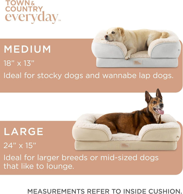 Town & Country Everyday Cuddletown Comfy Solid Bolster Sofa Pet Bed, Supportive & Calming Egg Crate Foam, Non-Slip Bottom, Machine Washable Cover, Grey, Medium 28"X23"X8"7