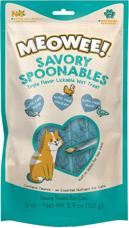 MEOWEE! Savory Spoonables Variety Pack, 12 Count Tube, Triple Flavor Squeezable Lickable Wet Treats for Cats with Built-In Spoon for Less Mess13