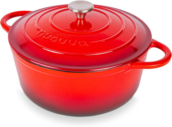 Enamelled Cast Iron Dutch Oven Pot with Lid-6.4 Quart Non Stick Casserole Pot-Heavy Duty & Oven Safe up to 500° F for Bread Baking, Braising, Stews, Roasting - 28Cm Red1