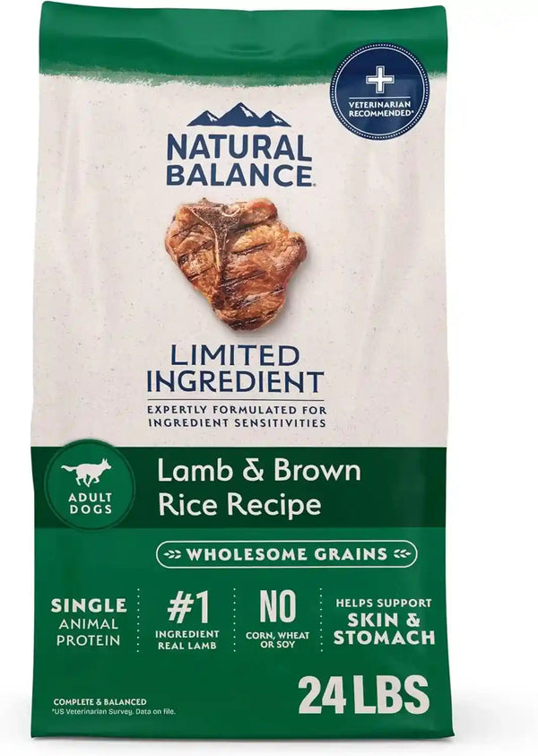 Natural Balance Limited Ingredient Adult Dry Dog Food - Complete Nutrition for Adult Dogs - Wholesome Grains Brown Rice Recipe - Limited Ingredient Formula - 24 Lb - Lamb & Brown Rice1