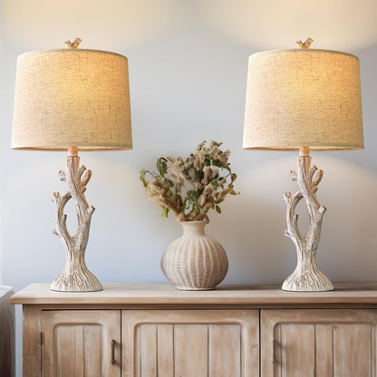 Farmhouse Table Lamps Set of 2 for Living Room Bedroom Bedside Tree Lamp Nightstand End Table 25" Lamps Vintage Natural Style1