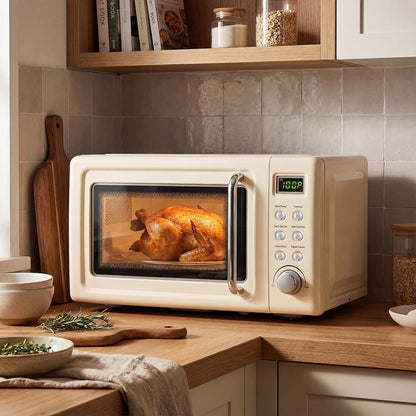 0.7Cu.Ft Retro Small Microwave Oven, 700W Compact Countertop Microwave with 5 Power Levels, Auto Cooking Menus, Glass Turntable, Child Lock & Glass Turntable for Apartment, Dorm (Cream White)1