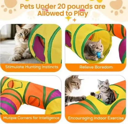 E-3-Way Cat Tunnels for Indoor Cats | Cat Tunnels for Kittens | Tear-Resistant Pet Toy with Peekholes, 3 Play Ball for Cats, Kittens, Rabbit3