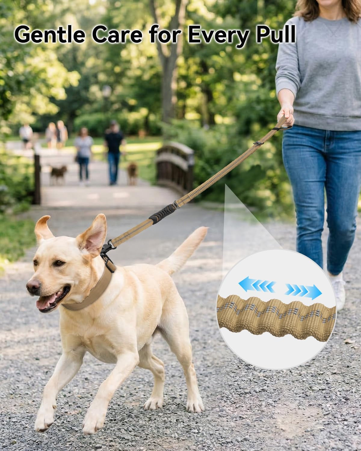 joytale-tactical-bungee-dog-leash-shock-absorbing-no-pull-coyote-brown-for-large-dogs-that-pull-2-padded-handles-for-control-car-seatbelt-clip-reflective-for-night-safety-metal-frog-clip