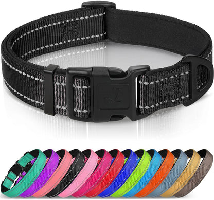 Joytale Reflective Dog Collar, Adjustable Neoprene Padded, Teal L | Breathable Nylon for Large Dogs, No Chafing on Walks and Outdoor Hikes, Tear-Resistant Webbing, Metal D-Ring, Night Safety12