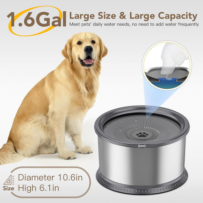 1.6 Gallon Dog Water Bowl, 6.5L/220Oz Stainless Steel No Spill Water Bowl for Large Dogs, Super Large Capacity Splash Proof Pet Slow Drinking Water Bowl with Anti-Slip Mat for Mess Drinkers2