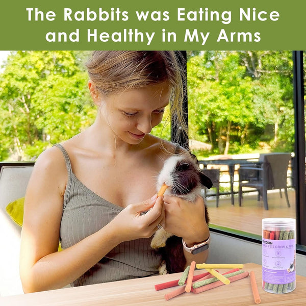 ERKOON 40Pcs Rabbit Timothy Hay Sticks, Five Flavors：Purplepotato/Timothyhay/Pumpkin/Strawberry/Carrot，Suitable Guinea Pig, Hamste, Gerbil, Chinchilla Treats, Chew Toys for Teeth for Bunnies3
