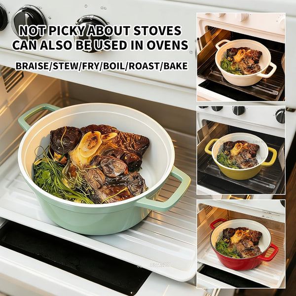 2.9QT Aluminum Dutch Oven Pot with Lid, Lightweight Casserole Dish, Compatible with Induction, Gas & Electric Stovetops, Nonstick Stew Pot for Braising, Roasting, Soup & Bread Baking3
