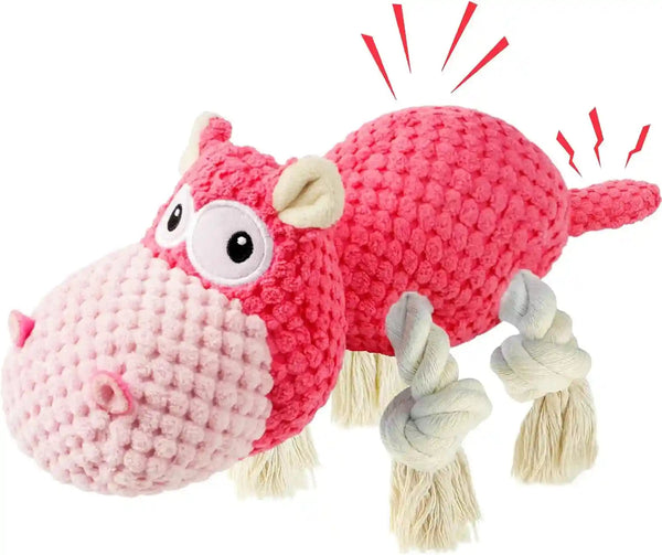 TOOPTATE Hippo Squeaky Dog Toy, Blue, Medium | Cute Plush Design, Rope Legs for Tugging, Helps Keep Dogs Busy, Suitable for Small, Medium, and Large Dogs9