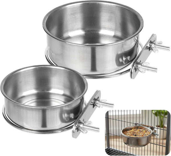 Pet Cage Bowls, 2 Pack Stainless Steel Pet Hanging Bowl, Bird Food Water Bowl for Cage, Crate Dog Bowl, Parrot Feeding Cups for Chinchilla Finches Puppy Cat Rabbit Guinea Pig1