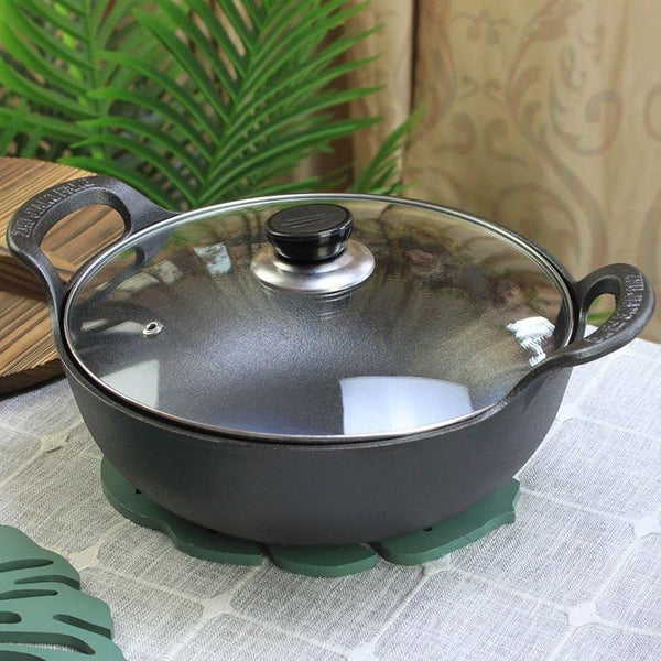 Cast Iron Wok with Dual Handle, Pre-Seasoned Stir-Fry Pans (Wok with Lid 11 Inch)5