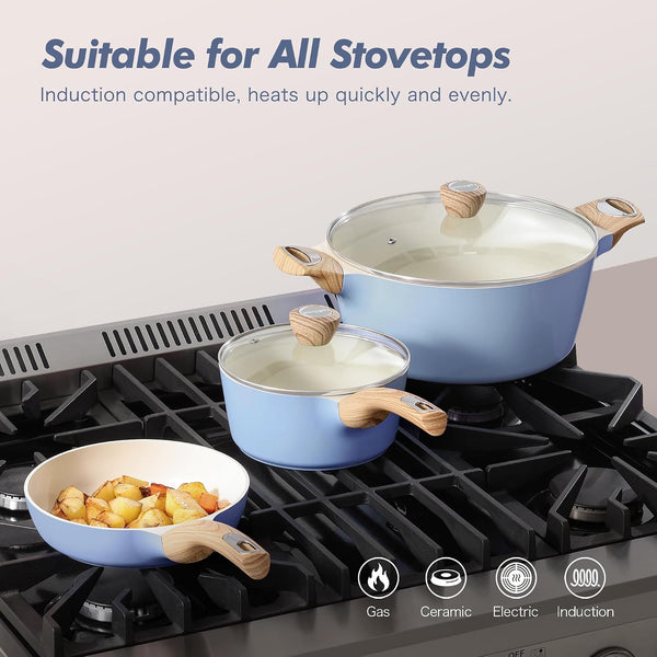 Ceramic Pots and Pans Set Nonstick, Kitchen Cookware Sets, 14-Piece Induction Cookware, Non-Toxic Healthy Non Stick Cooking Set, with Frying Pans Set, PFAS PTFE PFOA PFOS Free5