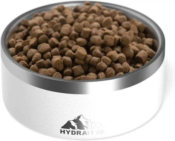 Hydrapeak Dog Bowl; Non Slip Stainless Steel; Water and Food Dish; Large Sized and Small Dogs; 32Oz 64Oz; Multiple Sizes; 4 Cup | White2