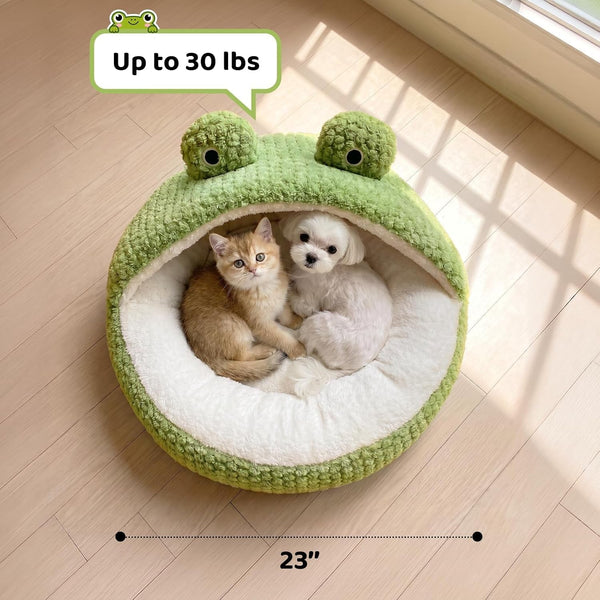 CWV Cute Cat Beds Kitten Beds, Soft Small Dog Beds, Washable Pet Beds for Puppy and Kitty, Funny Frog Cat Cave, 23 Inches7
