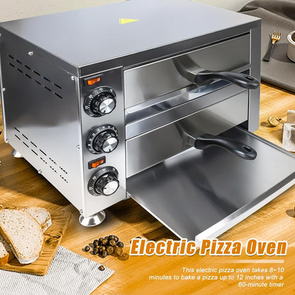 YOOKTEN Electric Countertop Pizza Oven Indoor Commercial Pizza Maker Machine for Home Stainless Steel 2-Tier Pizazz Pizza Oven,1100W, Silver9