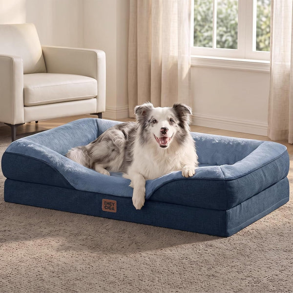 EHEYCIGA Orthopedic XL Dog Bed for Large Sized Dog, 42X30 Inch Extra Large Memory Foam Dog Couch Bed with Sides, Waterproof Liner & Washable Removable Cover, Bolster Pet Sofa, Grey24