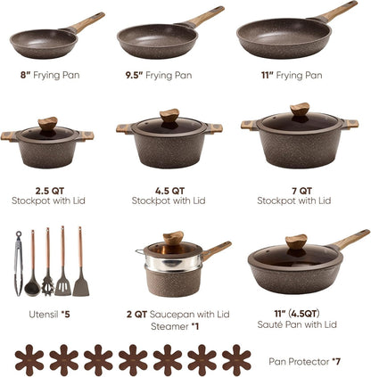 26Pcs Pots and Pans Set, Nonstick Cookware Sets | Induction Kitchen Cooking Set, Special Texture Design, Ultra Durable, Easy Food Release, Even Heating, with Frying Pans Set2
