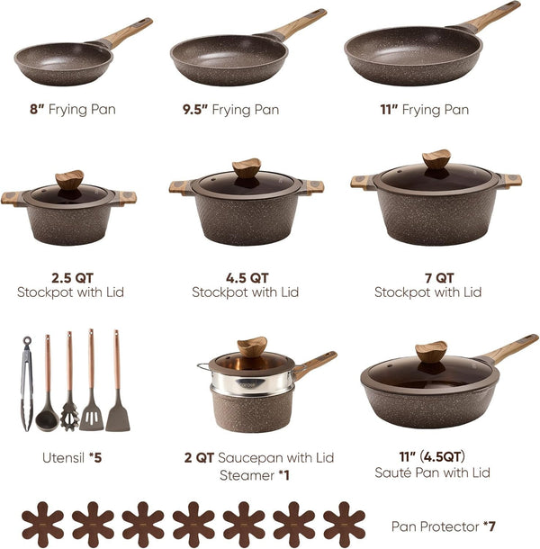26Pcs Pots and Pans Set, Nonstick Cookware Sets | Induction Kitchen Cooking Set, Special Texture Design, Ultra Durable, Easy Food Release, Even Heating, with Frying Pans Set2