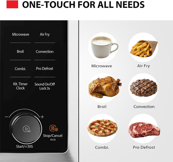 Optichef Series Inverter Countertop Microwave with Air Fryer – All-In-One, Broil, Convection, Speedy Combi, Even Defrost, 11.3" Turntable, 27 Auto Menus + 47 Recipes, Stainless Steel2