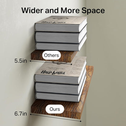 Rustic Brown Floating Shelves 22.5In, Set of 2, Wall Mount Wood Shelf | Easy Install, 22Lbs Max Load, Hidden Bracket, for Bathroom Bedroom Living Room or Kitchen, Hanging Shelf Book Decor Storage7