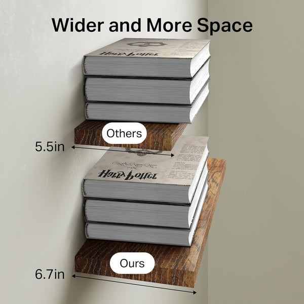 Rustic Brown Floating Shelves 22.5In, Set of 2, Wall Mount Wood Shelf | Easy Install, 22Lbs Max Load, Hidden Bracket, for Bathroom Bedroom Living Room or Kitchen, Hanging Shelf Book Decor Storage7