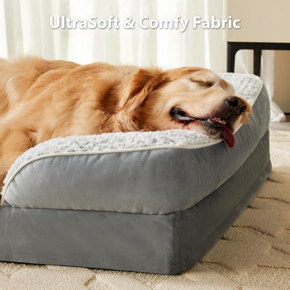 LEXTRO Orthopedic Dog Beds for Large Dogs,42X30 Inch Extra Large Dog Bed, Egg Crate Foam Bed for Large Dogs, Big Pet Bed with Washable Removable Waterproof Pillow Cover and Anti-Slip Bottom, Grey2