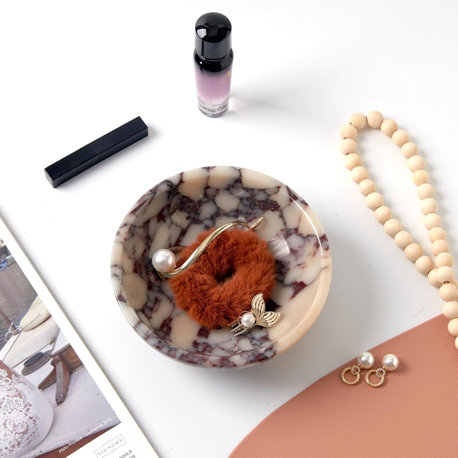 luxury-natural-marble-decorative-bowl-centerpiece-catchall-tray-home-decor-medium-7-inch-calacatta-viola-marble-centerpiece-bowl-coffee-table-catchall-statement-accent-tray-for-dining-room-decor