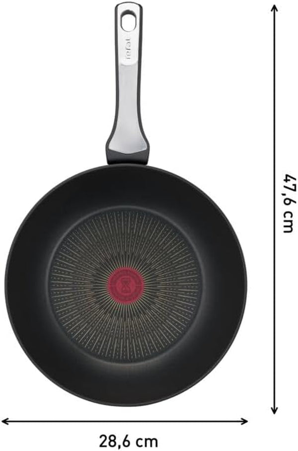 Tefal Unlimited On, Premium Cookware, 28 Cm Wok Pan, Uk'S Longest Lasting Non-Stick, Frying Pan, Heat Indicator, Induction Hob Compatible, Dishwasher Safe, Aluminium, Black, G25919AZ3