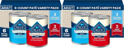 Blue Buffalo Homestyle Recipe Wet Dog Food Paté Variety Pack, Chicken Dinner & Beef Dinner with Garden Vegetables, Made with Natural Ingredients, 12.5-Oz. Can (6 Count, 3 of Each)14