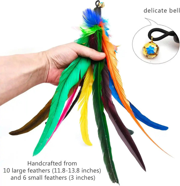 Miwoowim 2PCS Retractable Cat Teaser Wands & 9PCS Feather Refills Toy Set | Dual-Size Telescopic Rods (50" & 38"), Da Bird Feather Attachments with Bells Replacement,Interactive Fishing Pole Toys7