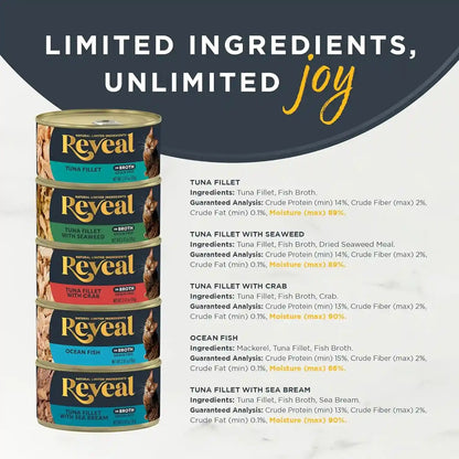 Reveal Fish Variety in Broth Wet Cat Food, 5-Flavor 30-Pack 2.47 Oz Cans | 100% Natural, High Quality Protein, Limited Ingredient, Grain Free, No Fillers, No Artificial Additives, No By-Products3