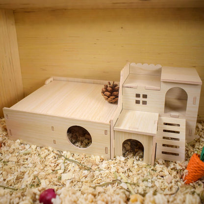 Multi-Chamber Wooden Hamster Hideout & Tunnel - Durable, Ventilated Natural Wood Cage Accessories for Dwarf, Syrian Hamsters and Small Pets7