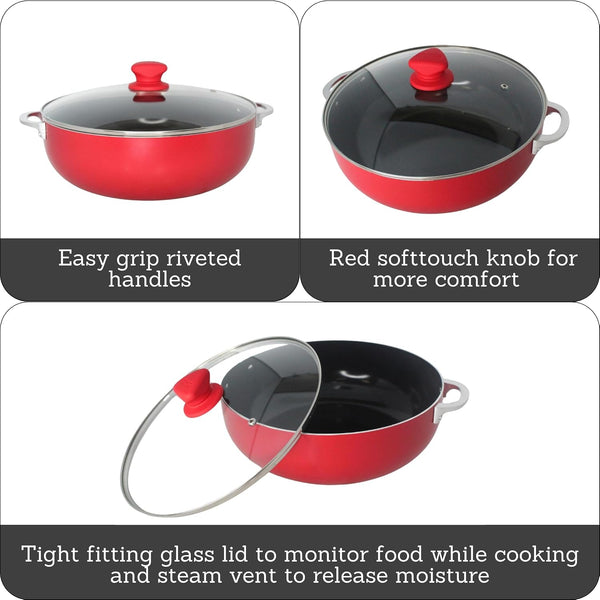 6.9 Qt Large Red Aluminum Dutch Oven Caldero with Black Ceramic Nonstick & Glass Lid – Big Rice, Stew, Cooking Pot for Soups, Beans, Braising & Traditional Hispanic Recipes2