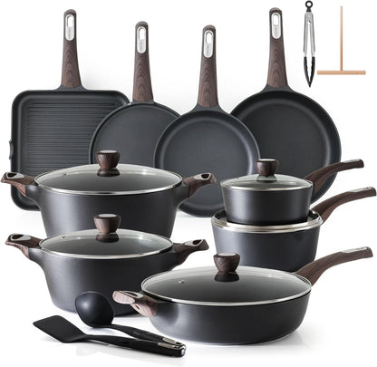Pots and Pans Set Non Stick, Non Toxic Healthy Induction Cookware Sets, 26 Pcs Nonstick Kitchen Cooking Set, W/Frying Pans Set, Saucepans Set, Stockpots Set, PFOA PFOS Free, Black1