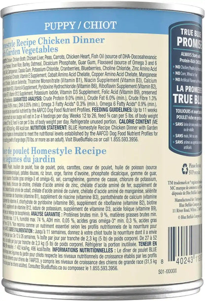 Blue Buffalo Homestyle Recipe Chicken Dinner with Garden Vegetables Paté Natural Puppy Wet Dog Food, Made with Natural Ingredients, Vitamins & Minerals, 12.5-Oz. Can (12 Count)2