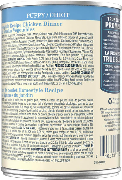 Blue Buffalo Homestyle Recipe Chicken Puppy Wet Dog Food, 12.5 Oz, 12 Ct | Chicken Dinner with Garden Vegetables & Brown Rice, No Chicken By-Product, Corn, Wheat, or Soy2