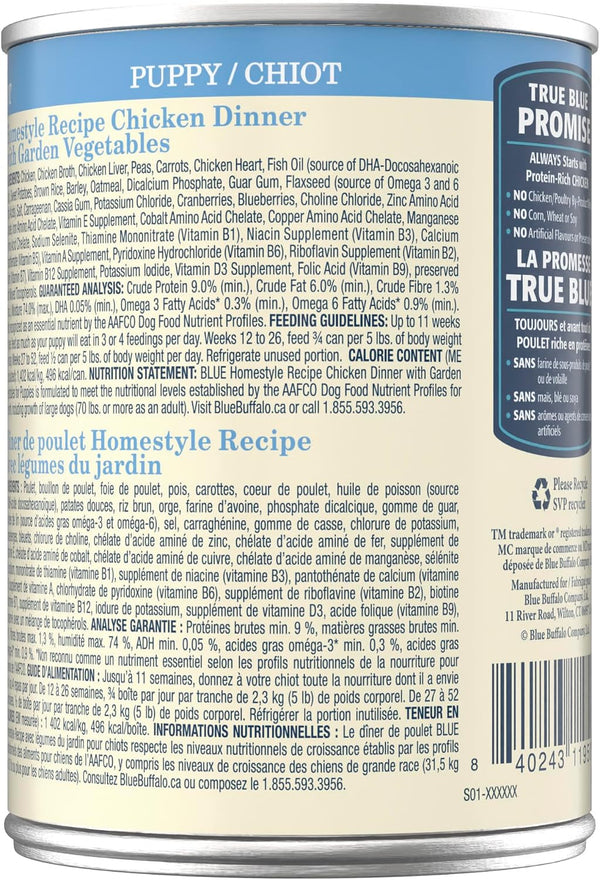 Blue Buffalo Homestyle Recipe Chicken Puppy Wet Dog Food, 12.5 Oz, 12 Ct | Chicken Dinner with Garden Vegetables & Brown Rice, No Chicken By-Product, Corn, Wheat, or Soy2