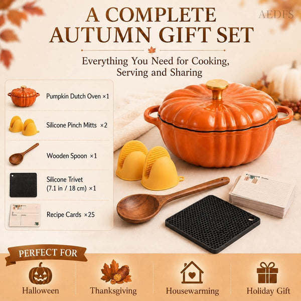 Pumpkin Dutch Oven with Lid, Enameled Cast Iron Pumpkin Pot, Halloween Cookware for Fall Kitchen Decor, Oven Safe Dutch Oven for Bread, Soup, Stew, Thanksgiving Gift (2.0 Qt Orange B)8